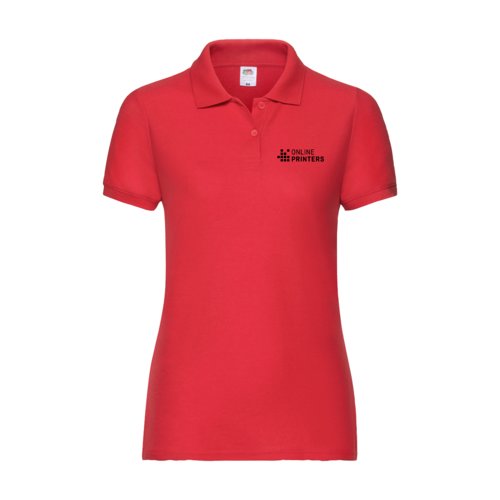 Rood damespoloshirt van polyester-katoenmix met korte mouwen.