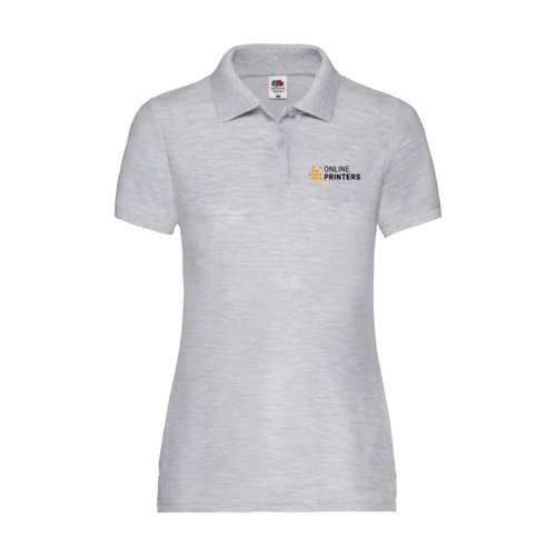 Gevlekt grijs damespoloshirt van polyester-katoenmix.