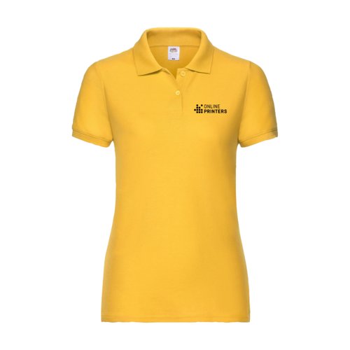Geel damespoloshirt van katoenmix met korte mouwen.