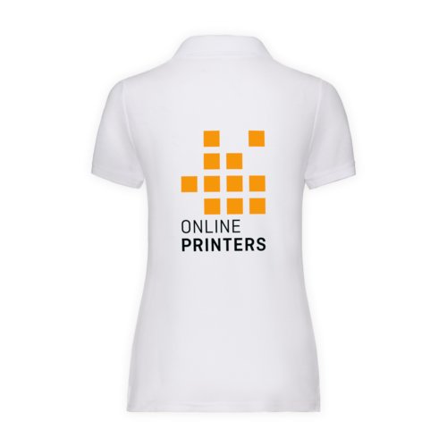 Wit gemengd weefsel damespoloshirt met korte mouwen.