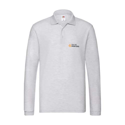 Asgrijs katoenen poloshirt met lange mouwen en knoopsluiting.