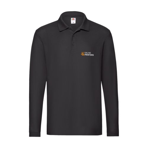 Zwart katoenen poloshirt met lange mouwen voor heren.
