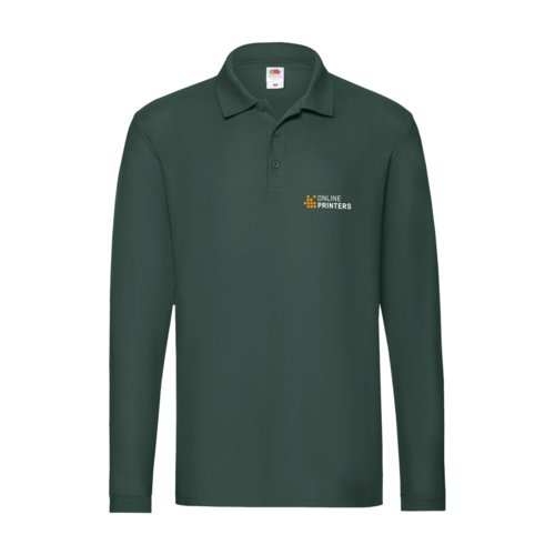 Donkergroen stoffen poloshirt met lange mouwen en knoopsluiting.