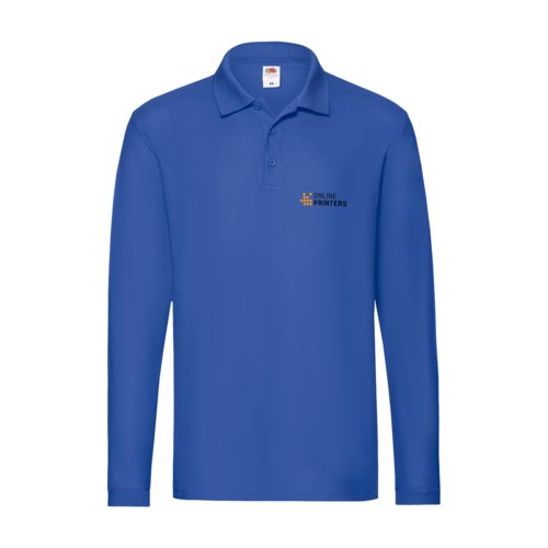 Koningsblauwe katoenen polo met lange mouwen en knoopsluiting.