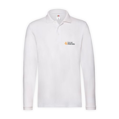 Wit katoenen poloshirt met lange mouwen en knoopsluiting.