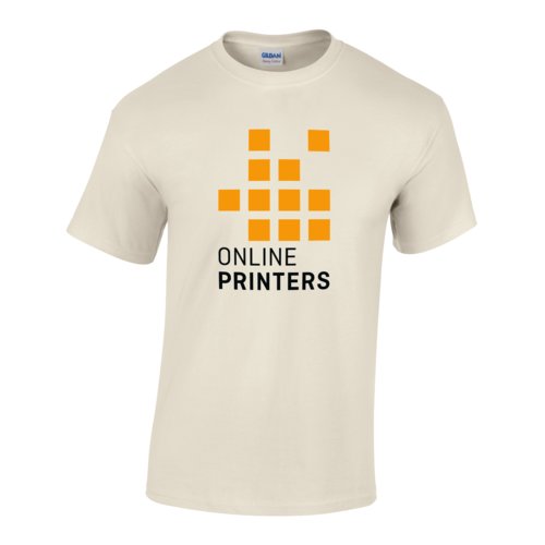 Beige katoenen T-shirt voor heren met korte mouwen.