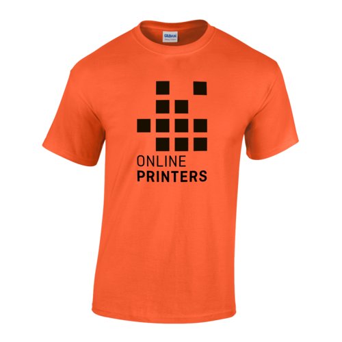 Oranje katoenen T-shirt voor heren met korte mouwen.