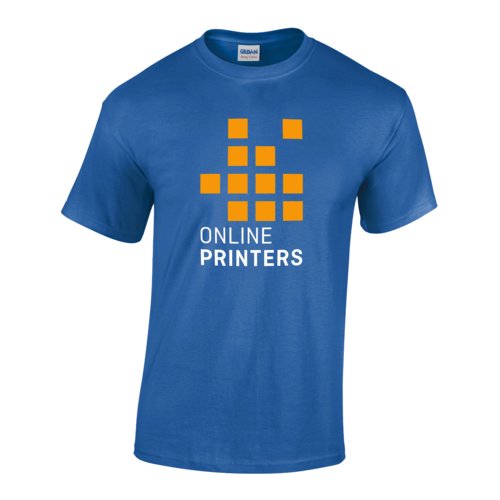 Koningsblauw katoenen T-shirt met korte mouwen.