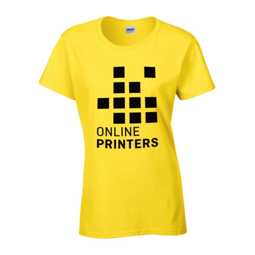 Geel katoenen T-shirt voor dames met ronde hals.