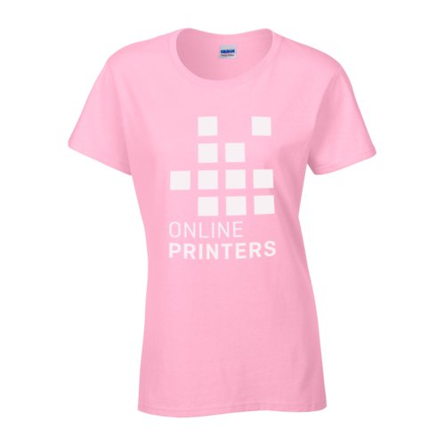 Lichtroze katoenen T-shirt voor dames met korte mouwen.