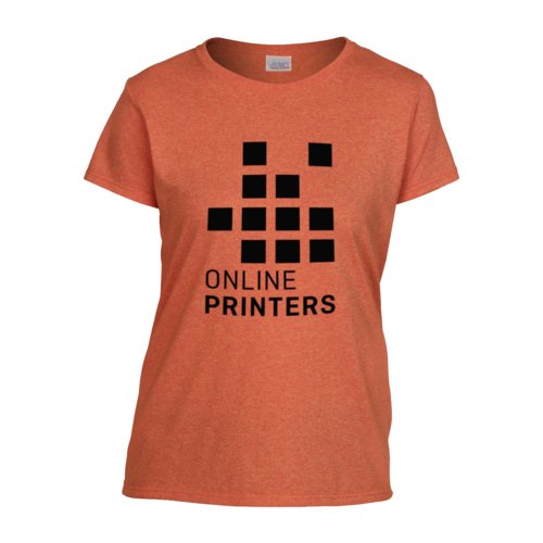 Oranje katoenen T-shirt voor dames, rechte snit.