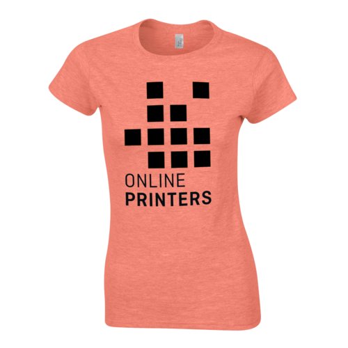 Gemleerd oranje katoenen T-shirt voor dames met korte mouwen.