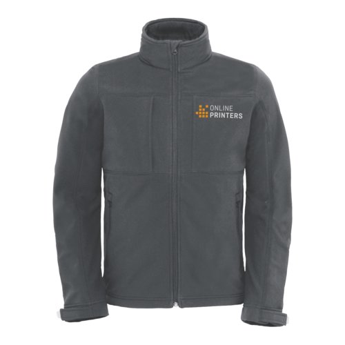 Donkergrijs polyester-elasthaan softshell jack met ritssluiting.