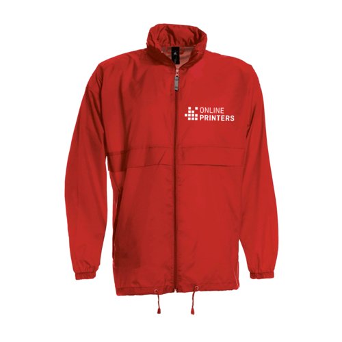 Rode nylon windjack voor heren met volledige ritssluiting.