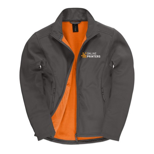 Donkergrijs softshell jack van polyester-elastaan mix met zakken met ritssluiting.