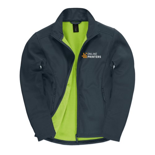 Marineblauwe softshell jas van polyester en elastaan met ritssluitingen.