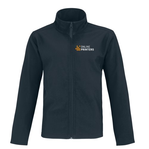 Marineblauwe softshell jas van polyester-elastaan mix met ritssluiting.