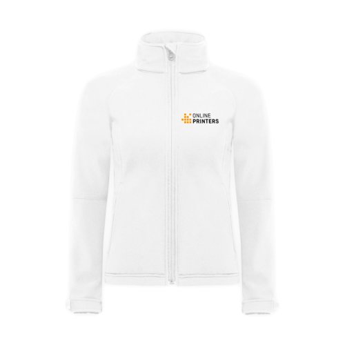 Witte dames softshell jas van polyester en elastaan met een volledige ritssluiting.
