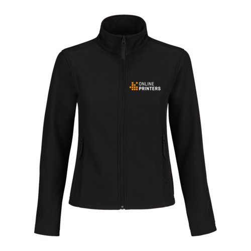 Zwarte softshell jas van polyester en elastaan voor dames.