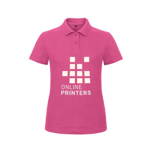 Fuchsia katoenen damespoloshirt met korte knoopsluiting.