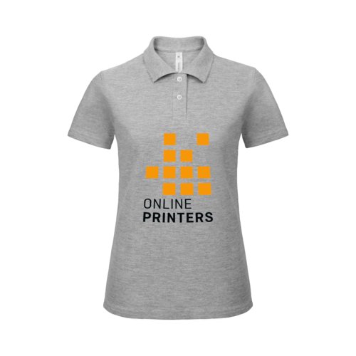 Grijs gemleerde damespoloshirt van katoen met korte knoopsluiting.
