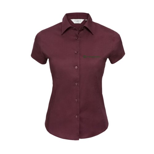 Bordeaux blouse van katoenmix met korte mouwen.