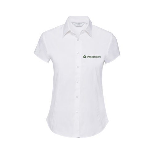 Witte katoenmix blouse met korte mouwen voor dames.