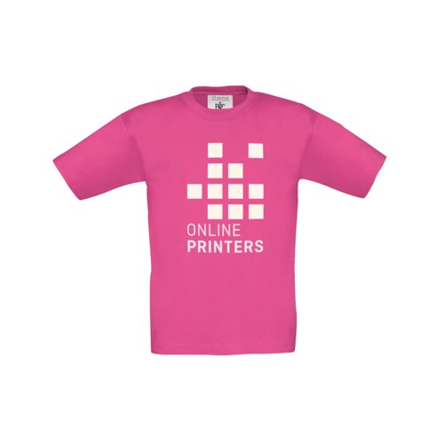 Fuchsia katoenen kinder-T-shirt met korte mouwen.