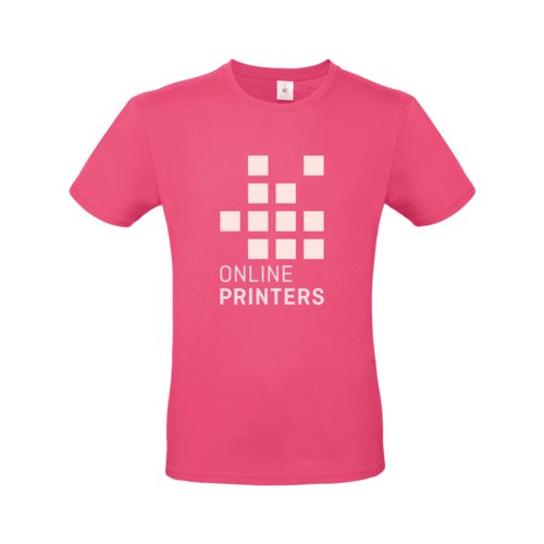 Fuchsiakleurig katoenen heren T-shirt met korte mouwen.