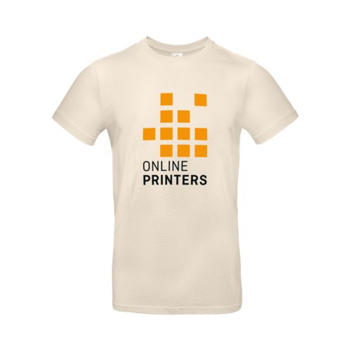 Beige katoenen T-shirt voor heren met korte mouwen.