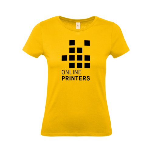Goudgele katoenen T-shirt voor dames met korte mouwen.