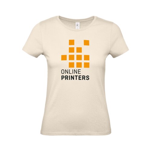 Beige katoenen T-shirt voor dames met korte mouwen.