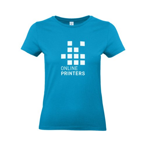 Atolblauw katoenen dames T-shirt met korte mouwen.