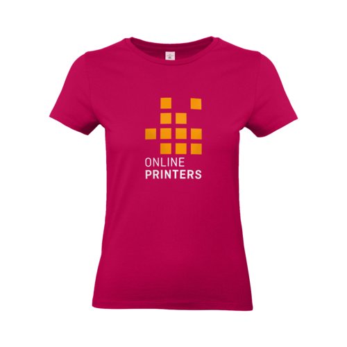Fuchsia katoenen dames T-shirt met korte mouwen.