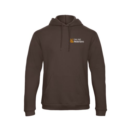 Bruine katoen-polyester hoodie voor heren met trekkoord en kangoeroezak.