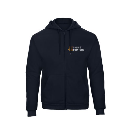 Marineblauwe sweater van katoenmix met capuchon en volledige ritssluiting.