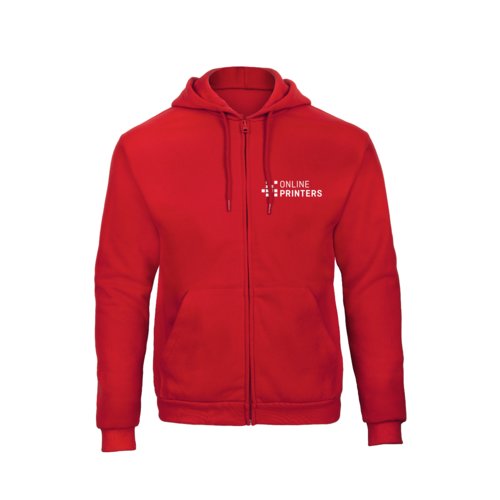 Rode sweaterjas van katoenmix met capuchon en volledige ritssluiting voor heren.