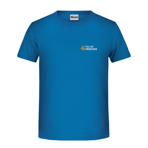 Donkerblauw katoenen T-shirt met korte mouwen.