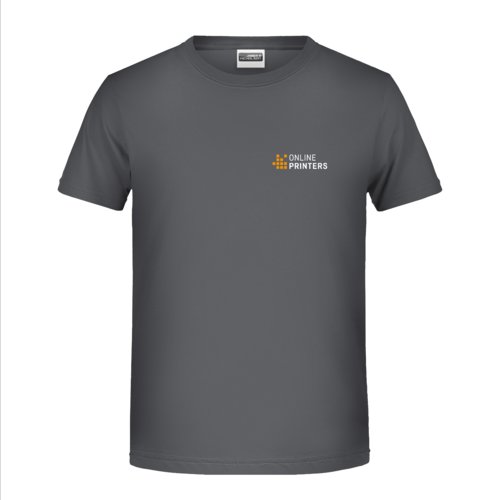 Donkergrijs katoenen T-shirt met korte mouwen.