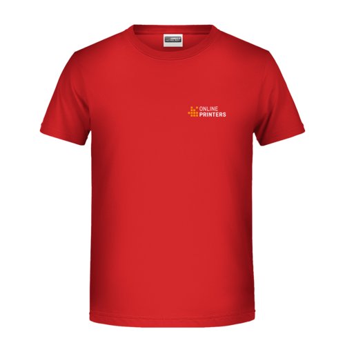 Rood katoenen T-shirt voor kinderen met korte mouwen en ronde hals.