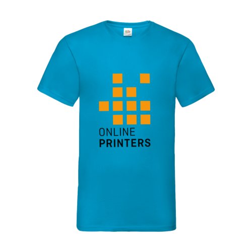 Azuurblauw katoenen T-shirt met V-hals voor heren.