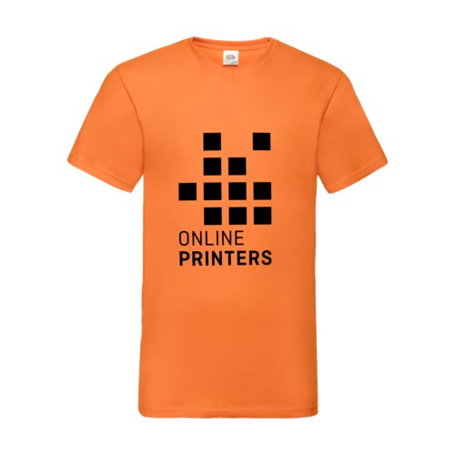 Oranje katoenen T-shirt met V-hals voor heren.