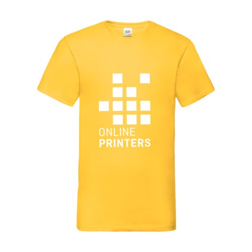 Geel katoenen T-shirt met V-hals voor heren.
