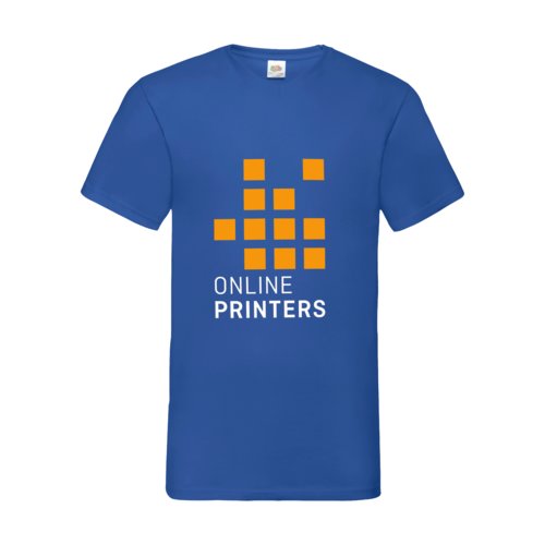 Koningsblauwe katoenen T-shirt met V-hals voor heren.