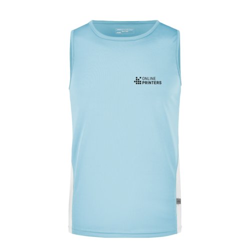 Lichtblauwe en witte polyester tanktop voor heren.