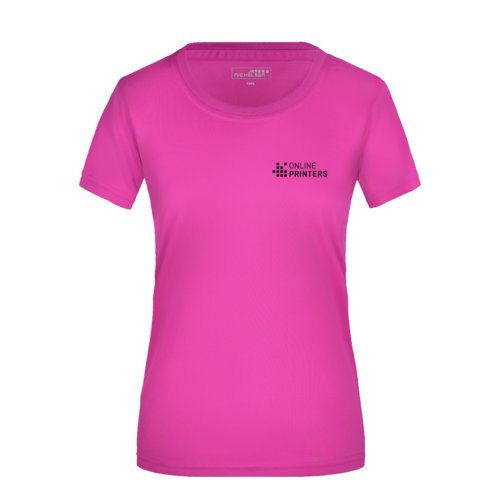 Roze polyester T-shirt voor dames met korte mouwen.
