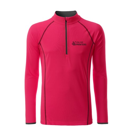 Neon roze/grijze polyester longsleeve met rits.