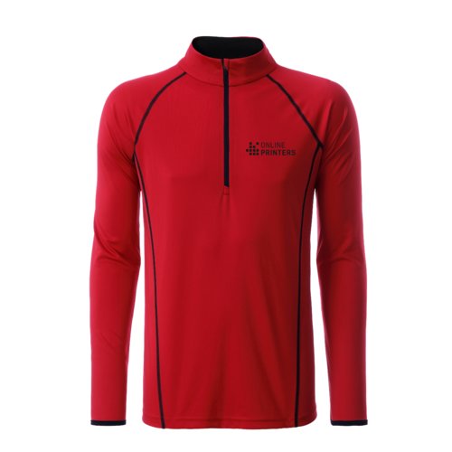 Rood polyester shirt met lange mouwen en rits.