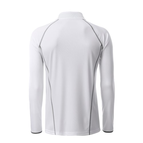 Wit polyester shirt met lange mouwen en zilveren details.