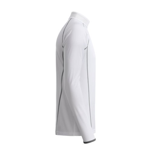 Wit polyester shirt met lange mouwen voor heren met opstaande kraag.